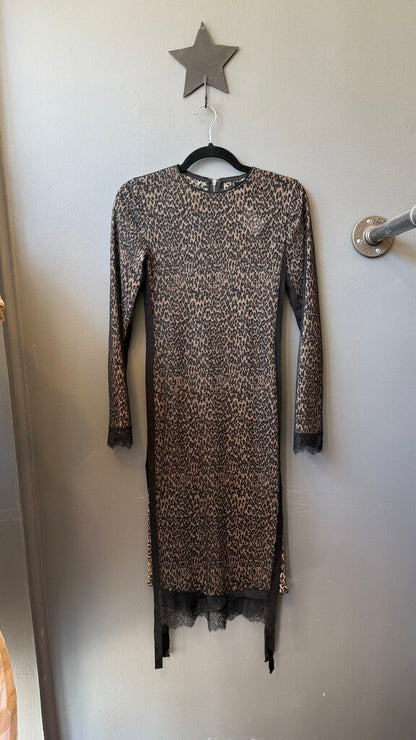 Leopard Mesh Overlay Midi Dress