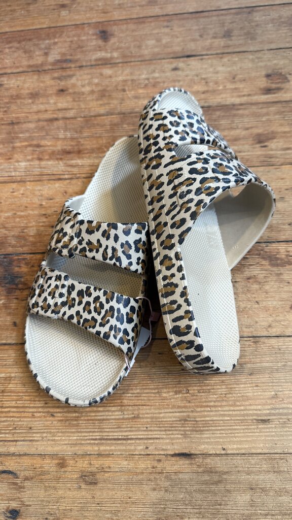 Leopard Two Strap Slide Sandals