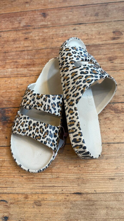Leopard Two Strap Slide Sandals