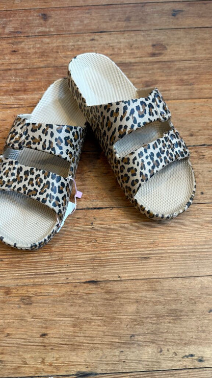 Leopard Two Strap Slide Sandals