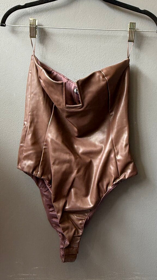 Faux Leather Strapless Bodysuit
