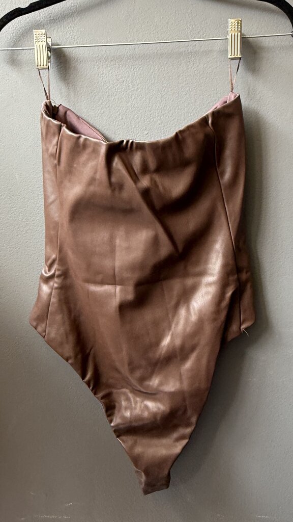 Faux Leather Strapless Bodysuit