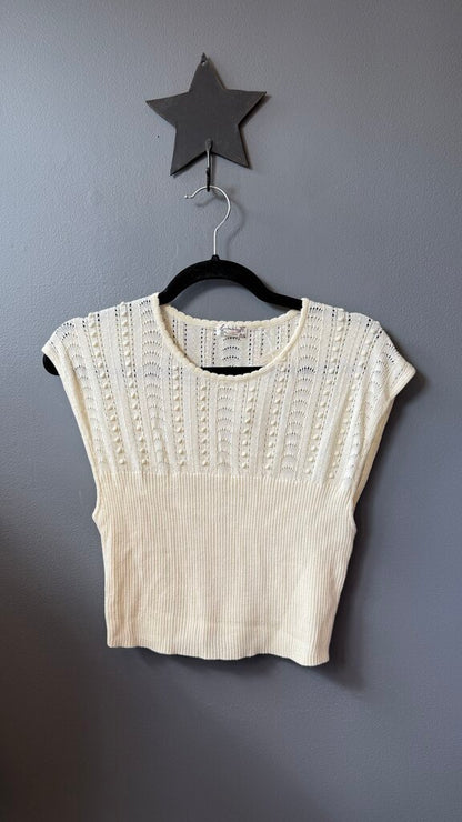 Crop Mixed Knit Short Sleeve Sweater