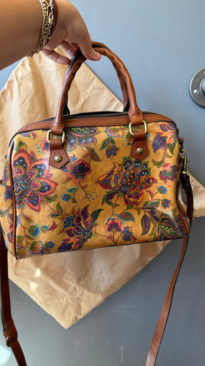 Floral Leather Satchel Crossbody Bag