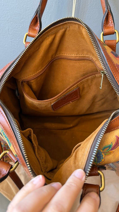 Floral Leather Satchel Crossbody Bag