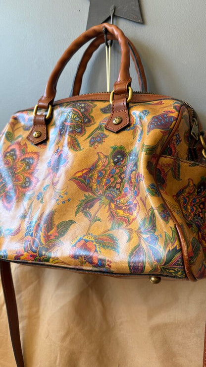 Floral Leather Satchel Crossbody Bag