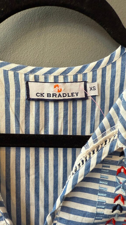 Striped Embroidered Tassel Blouse