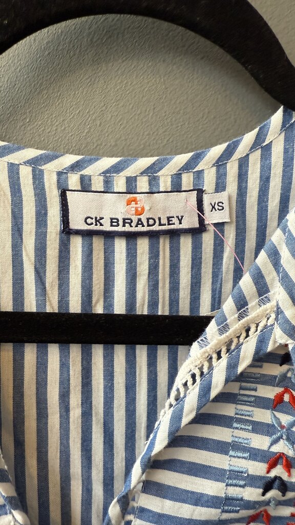 Striped Embroidered Tassel Blouse