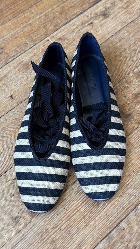 Raffia Stripe Lace Up Flats