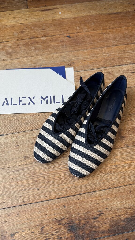 Raffia Stripe Lace Up Flats