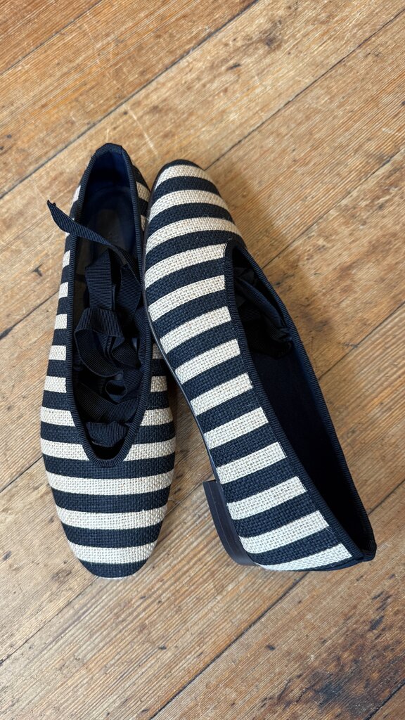 Raffia Stripe Lace Up Flats