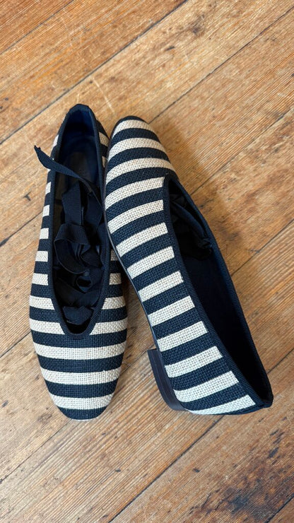 Raffia Stripe Lace Up Flats