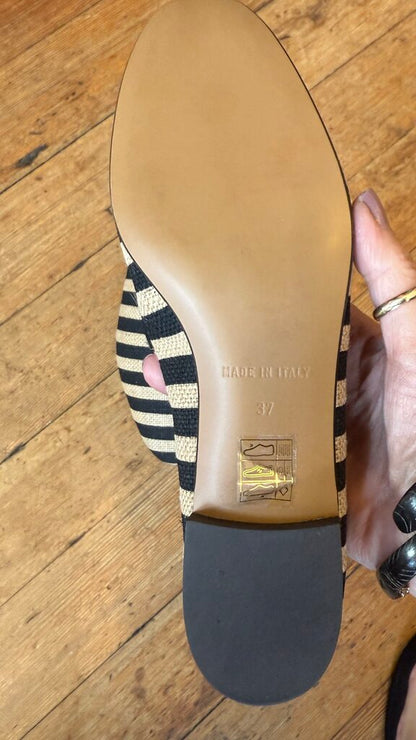 Raffia Stripe Lace Up Flats