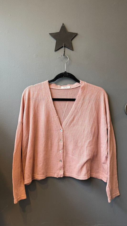 Waffle V neck Cardigan