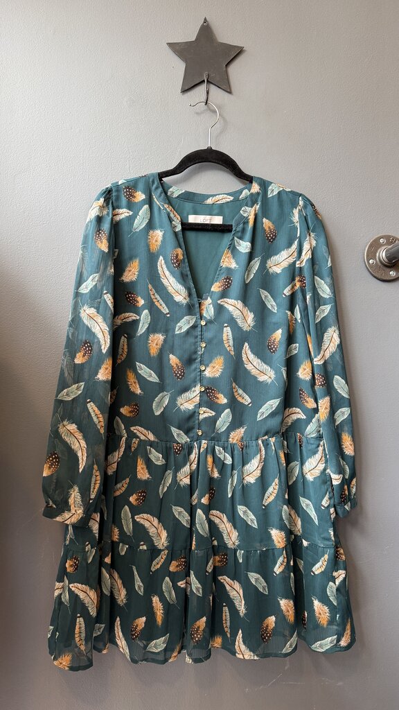 Feather Print Drop Waist Dress