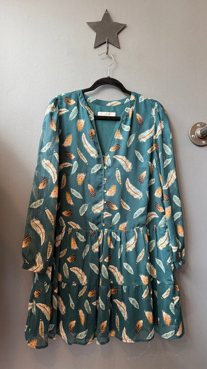 Feather Print Drop Waist Dress