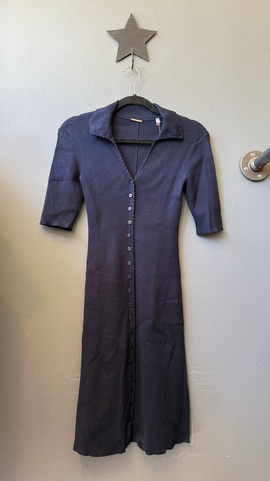 Ribbed Button Front Midi Dress