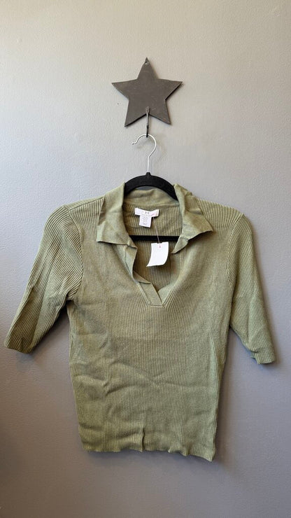 Ribbed Polo Sweater Top