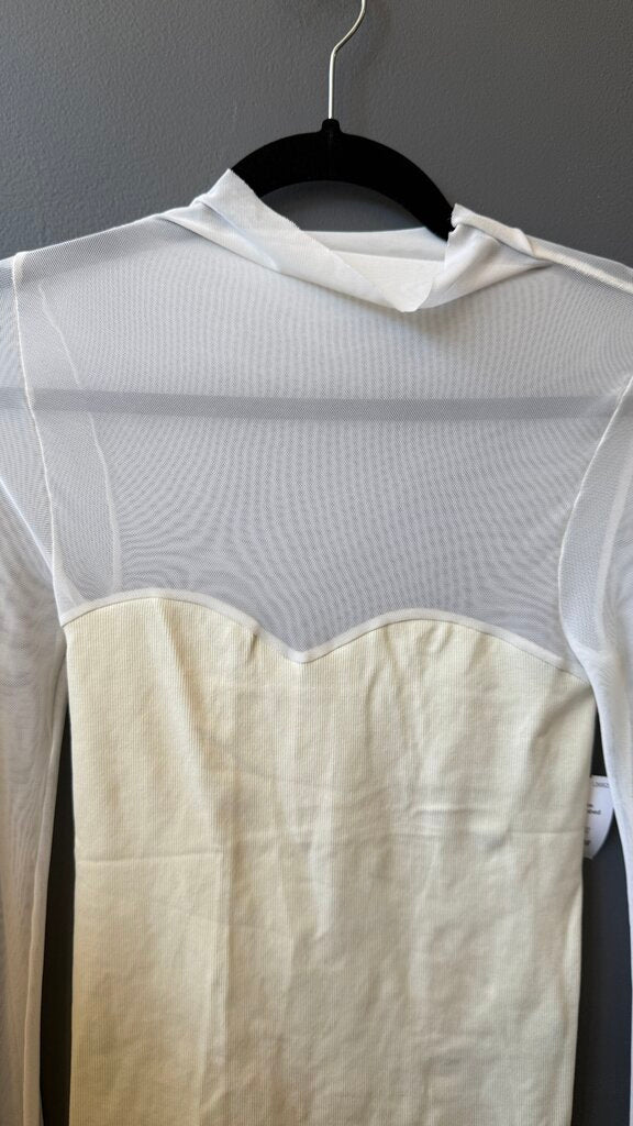 Mesh Top Ribbed Mockneck Top