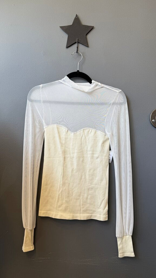 Mesh Top Ribbed Mockneck Top