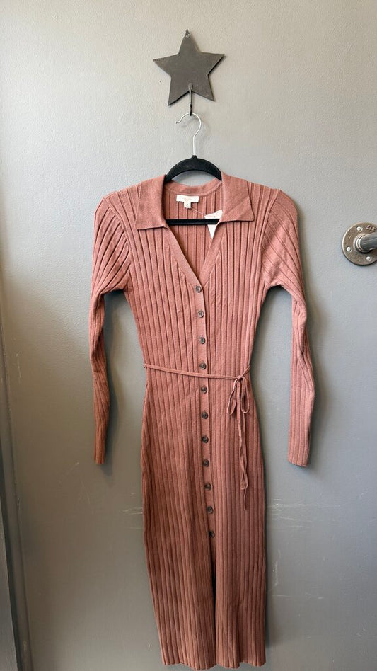 Ribbed Knit Midi Shirtdress
