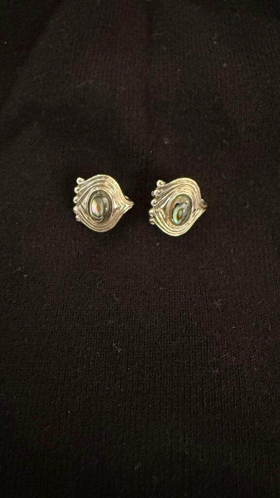 Abalone 925 Silver Clip On Earrings