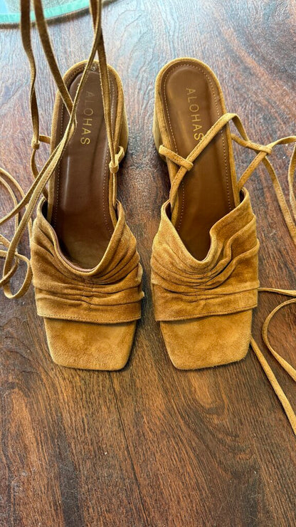 Suede Wrap Heel Sandals