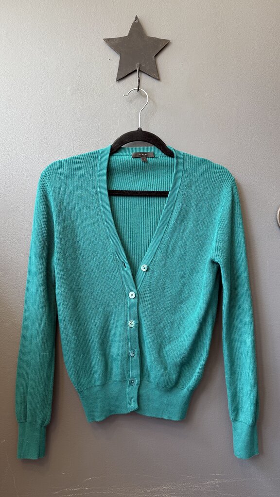 Cotton Ribbed Knit Vneck Cardigan Sweater