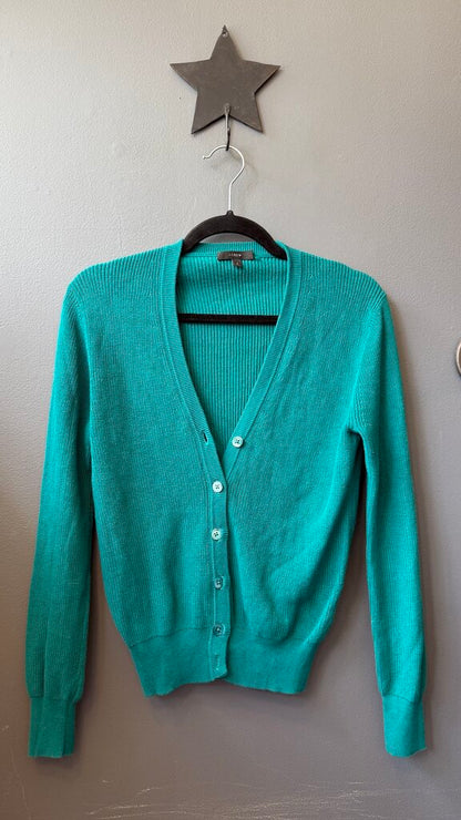 Cotton Ribbed Knit Vneck Cardigan Sweater