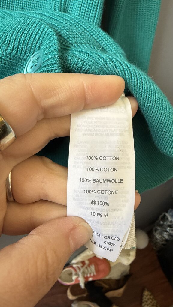 Cotton Ribbed Knit Vneck Cardigan Sweater