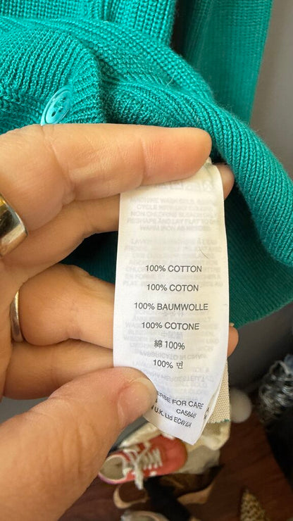 Cotton Ribbed Knit Vneck Cardigan Sweater