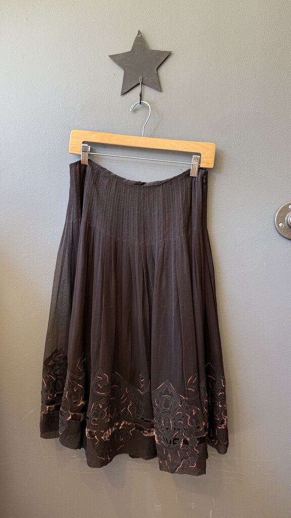 Silk Embroidered Velvet Midi Skirt