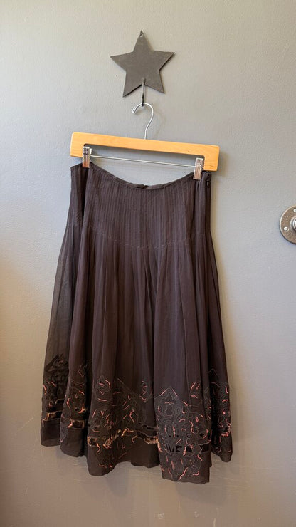 Silk Embroidered Velvet Midi Skirt