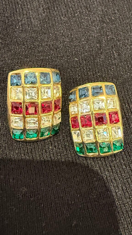 Square Stone Clip On Earrings