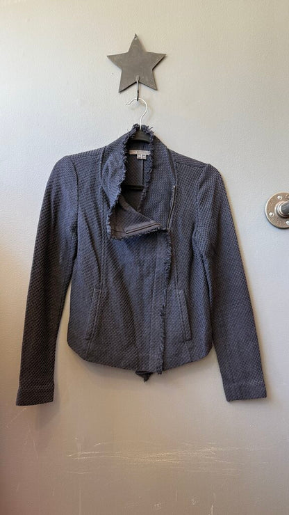 Fringe Hem Tweed Moto Jacket