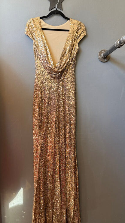 Sequin Cowlback Maxi Gown Dress