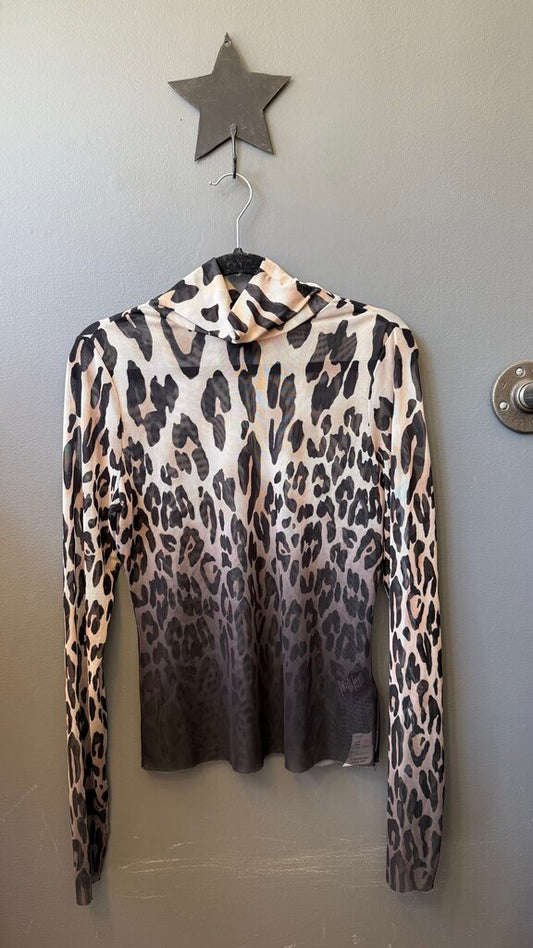 Leopard Mesh Turtleneck Top