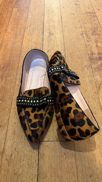Ponyhair Leopard Bow Pointed Flats