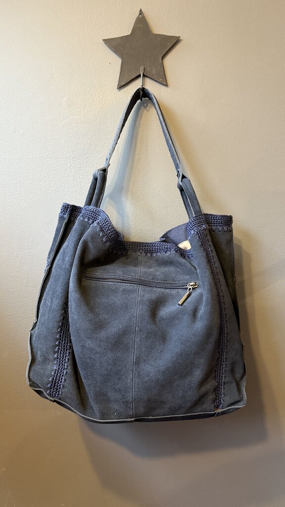 Crochet Trim Suede Hobo Tote Bag