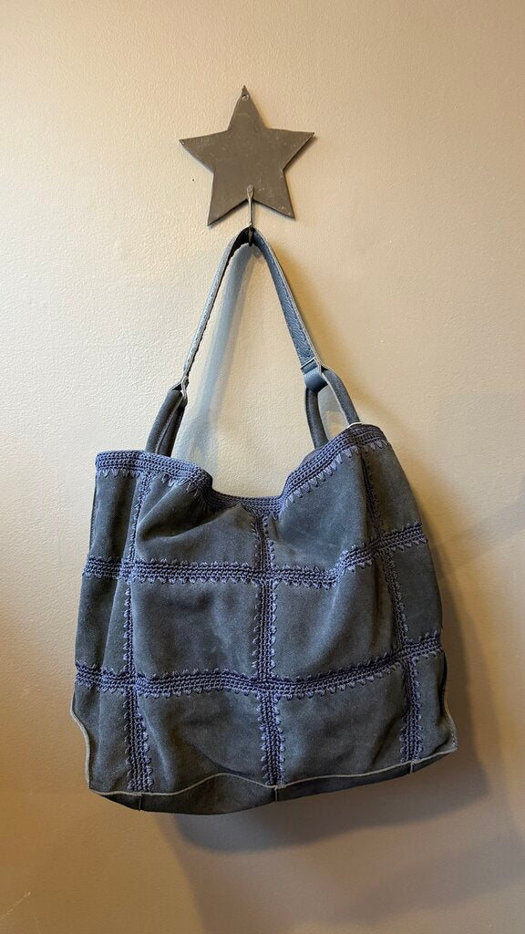 Crochet Trim Suede Hobo Tote Bag