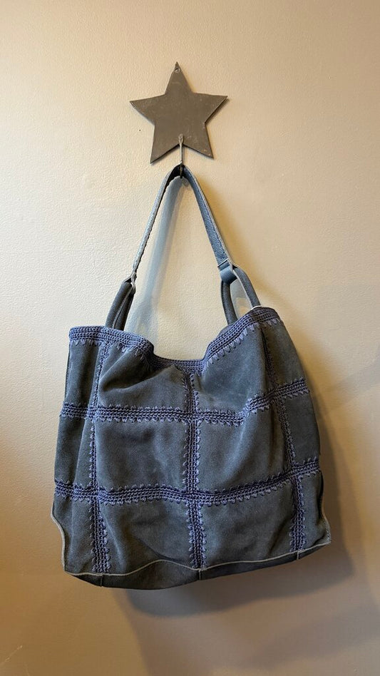 Crochet Trim Suede Hobo Tote Bag