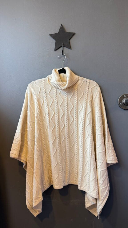 Cotton Cashmere Cable Turtleneck Poncho