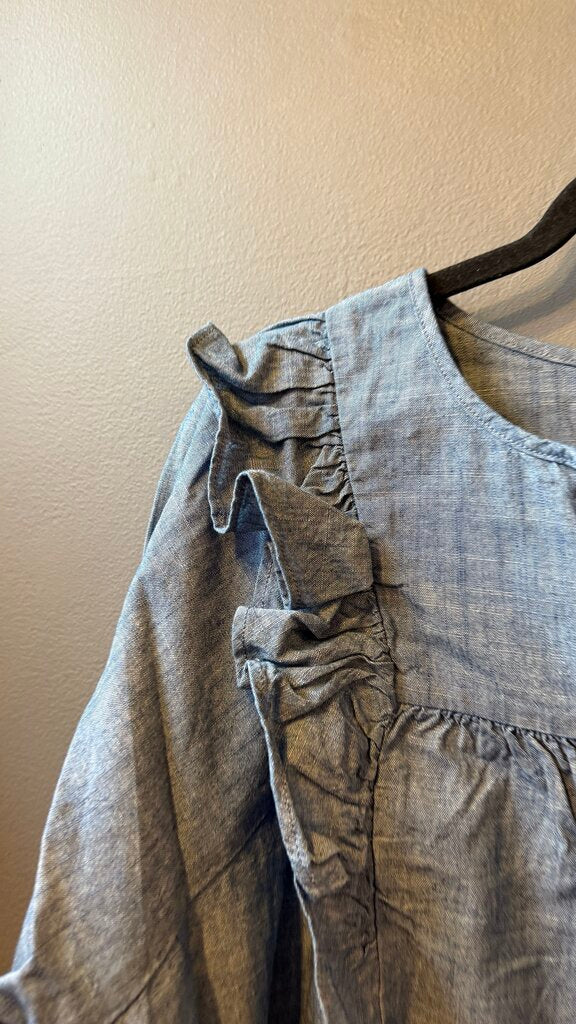 Ruffle Placket Chambray Blouse
