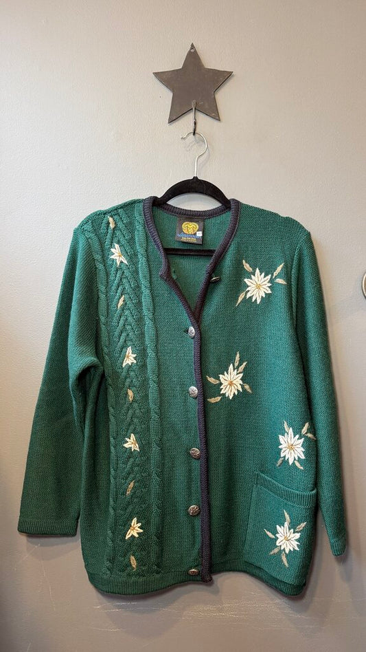 Embroidered Wool Cardigan Sweater
