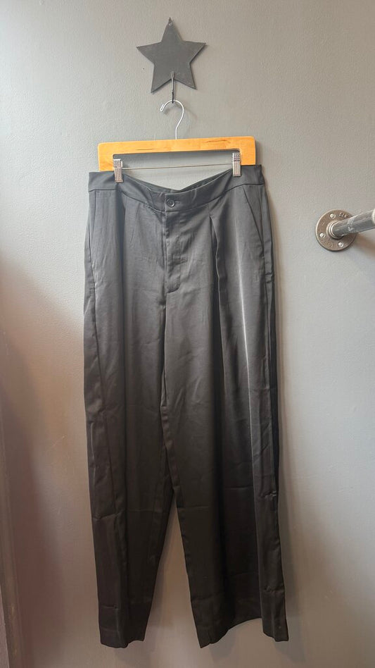 Wide Leg Pleated Satin Pants