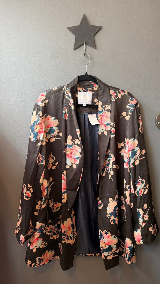 Satin Floral Open Blazer
