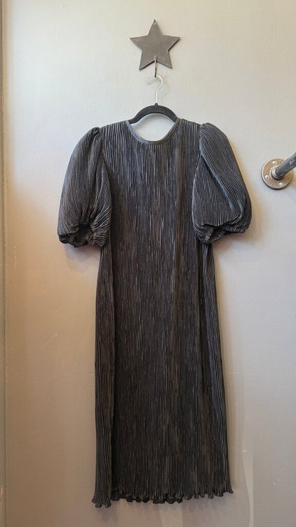 Pleated Puff Sleeve Midi Dress