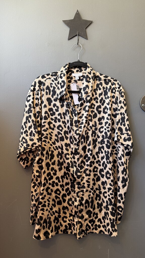 Satin Leopard Button Up Blouse