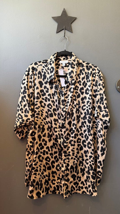 Satin Leopard Button Up Blouse