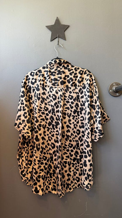 Satin Leopard Button Up Blouse